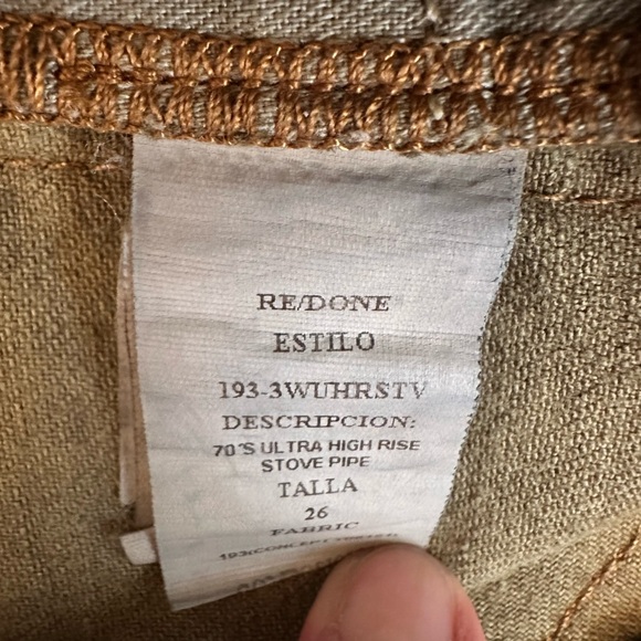 RE/DONE Jeans 70s Ultra High Rise Stove Pipe Green Denim Raw Hem Women Size 26 - Picture 7 of 9